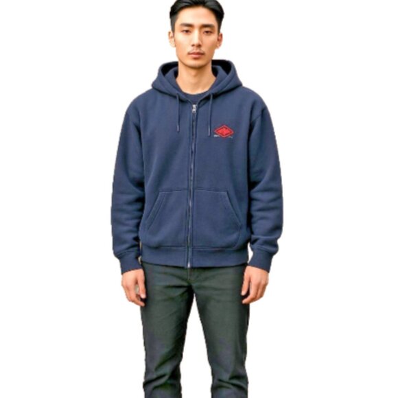 Men's Hoodie Sz L Black Full Zip Sweatshirt Hand Pockets USA Japan Logo - Picture 11 of 11